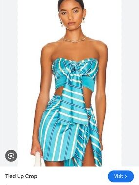 Atoir Teal Striped Wrap Skirt with Yellow and White Accents